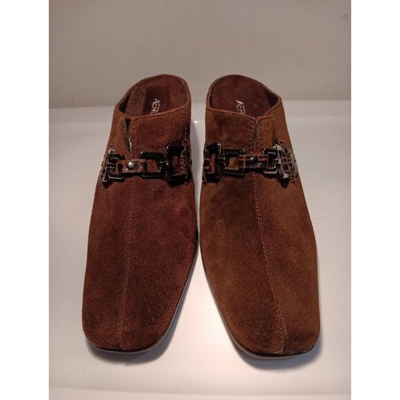 - New Y2k 90s Womens Suede Brown Aerosoles Clogs Mules Shoes - Size 8 - Picture 2 of 10